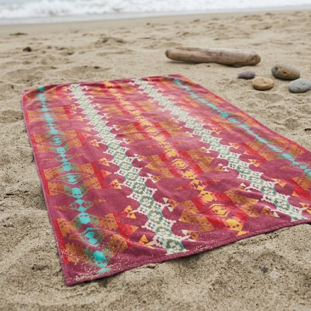 Pendleton Oversized Spa Towel 36x68 Burgundy Geometric Southwestern Boho